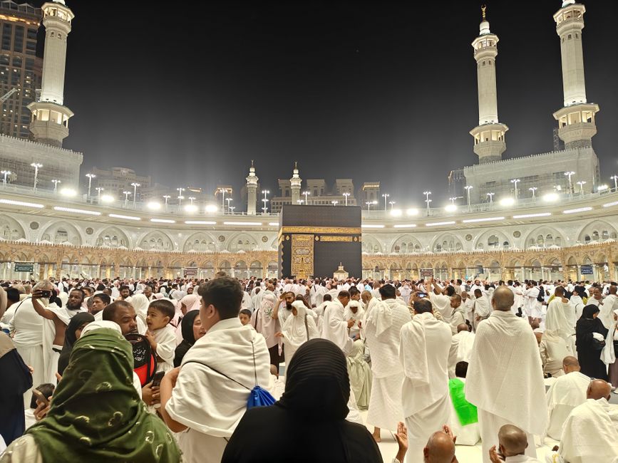 Pilgrims performing Tawaf around the Kaaba in Masjid al-Haram, Makkah