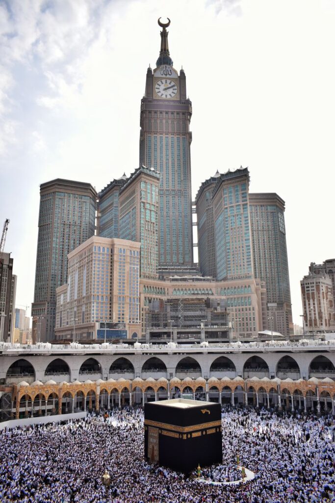 Makkah Clock Tower hotel exterior view from Haram courtyard