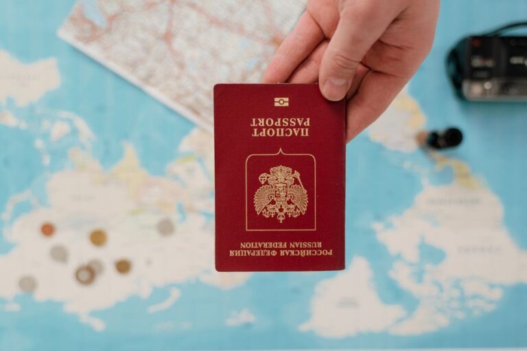Travel documents passport and visa on a desk for travel planning