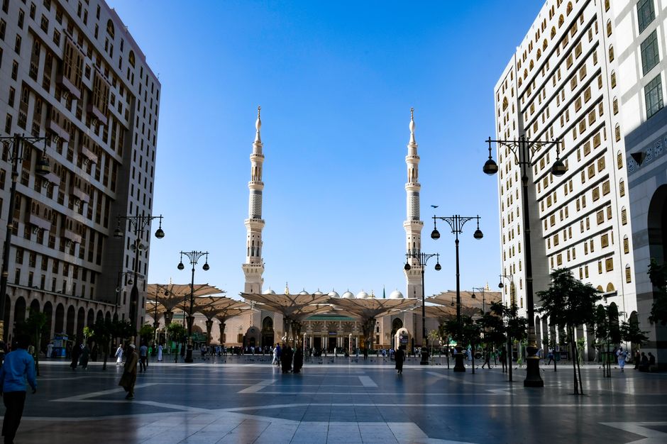The stunning architecture of Al-Masjid an-Nabawi mosque in Medina, Saudi Arabia